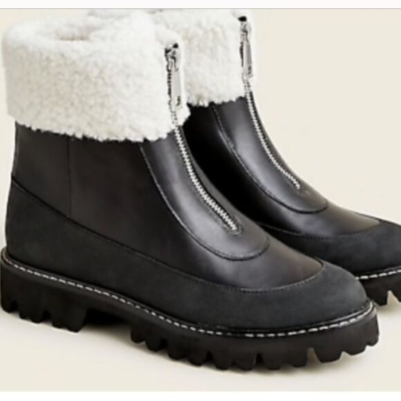 J.Crew Black Gwen Lug Sole Faux
Fur Front- Zip Boots size 9 - Picture 1 of 8